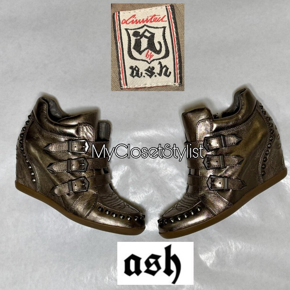 NEW ASH Bowie RARE Studded Wedge Sneakers!! 8 Bronze Gold LIMITED EDITION!! - Picture 2 of 8